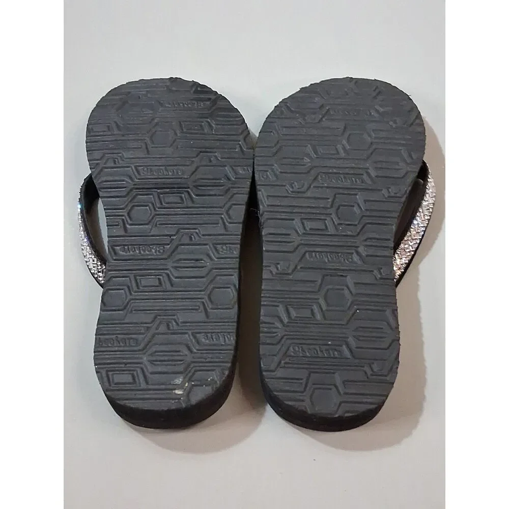 Skechers Womens Meditation Rhinestone Yoga Foam Flip Flop Sandals Black Size 6